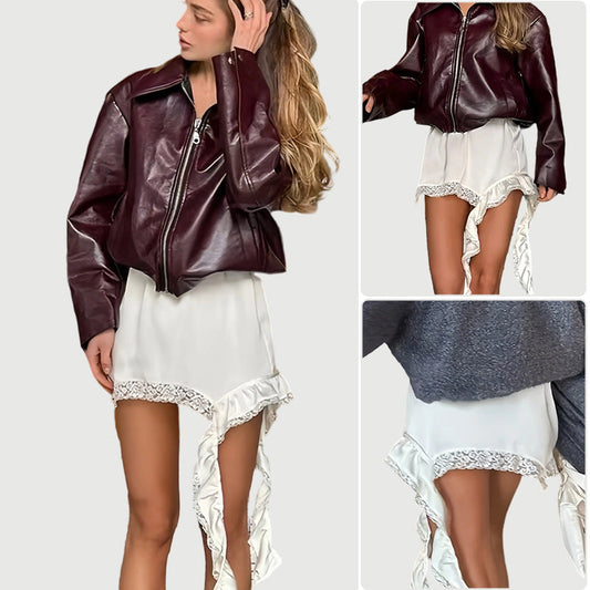 Damen Chiffon Shorts Spitzenkante Schwingend Schwarz - Eveloria