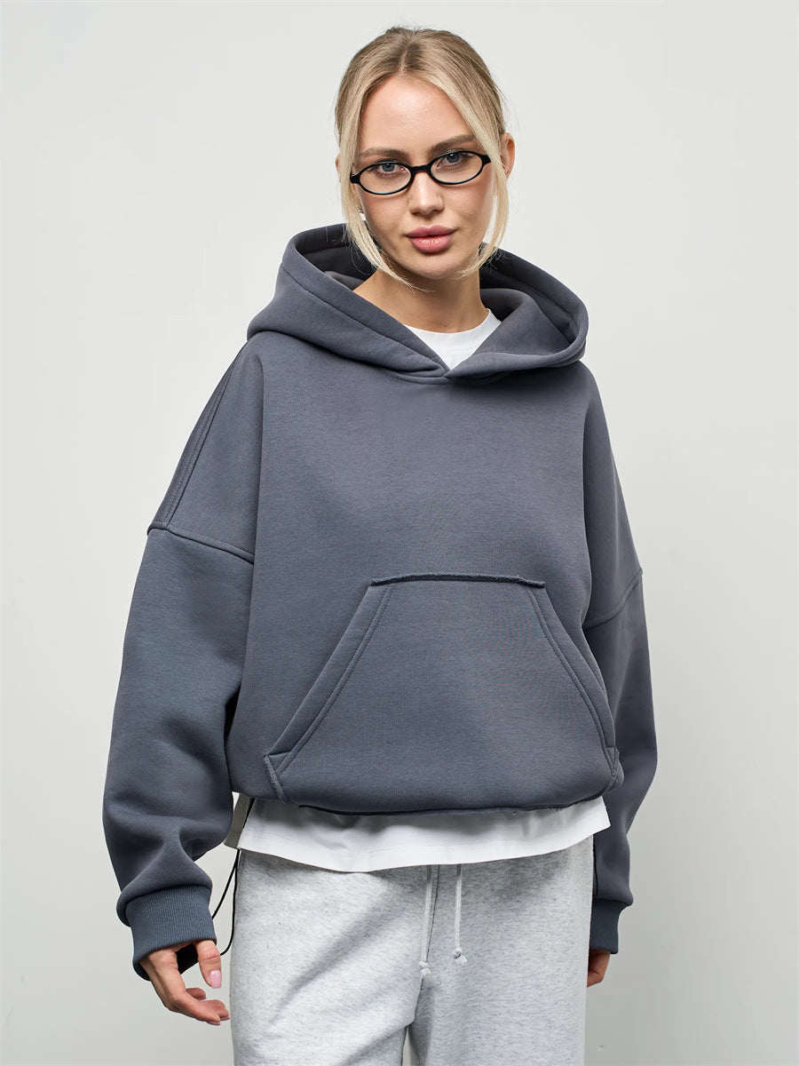Damen Oversize Hoodie Weiches Innenfutter Kängurutasche Grau Eveloria