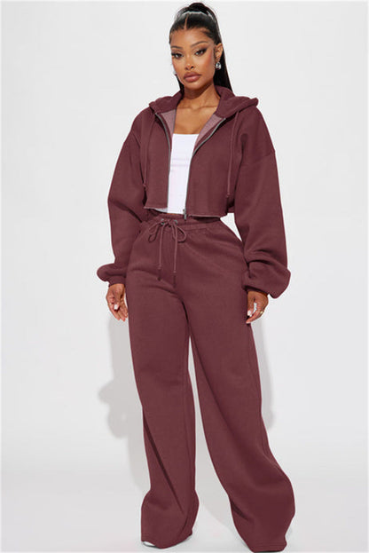 Damen Fleece Crop Set Weite Hose Eveloria
