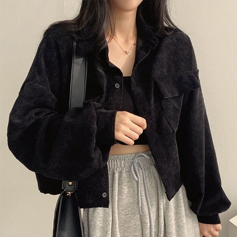 Damen Cordjacke Voluminöse Ärmel Braun Eveloria