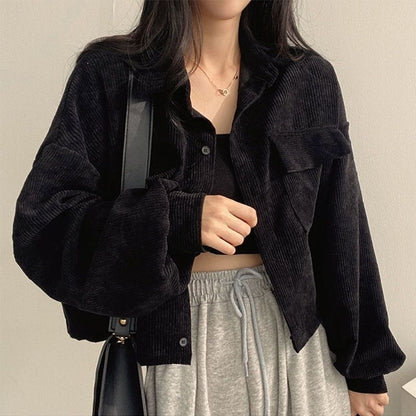 Damen Cordjacke Voluminöse Ärmel Braun Eveloria