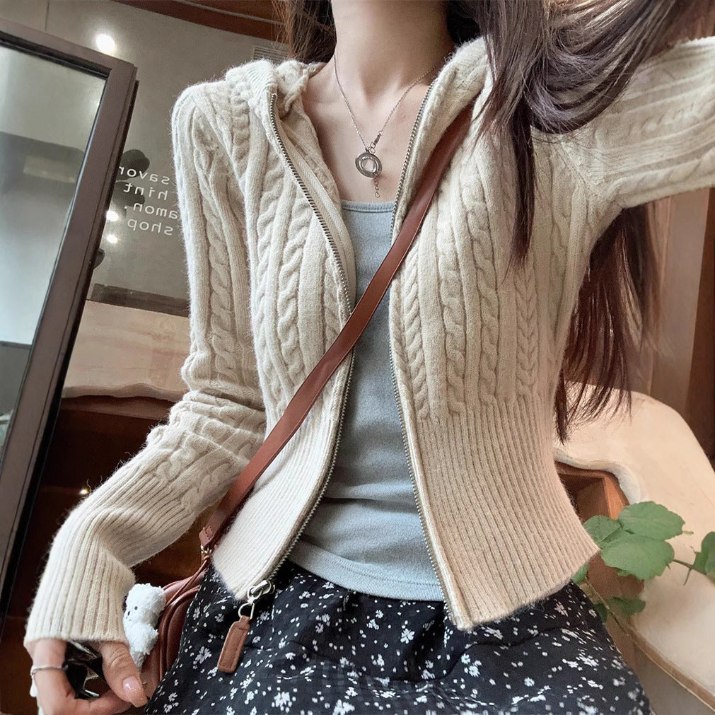 Damen Kapuzenstrickjacke Zopfmuster Asymmetrisch Eveloria