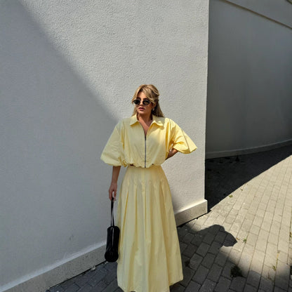 Damen Maxikleid Hochgeschlossen Weit