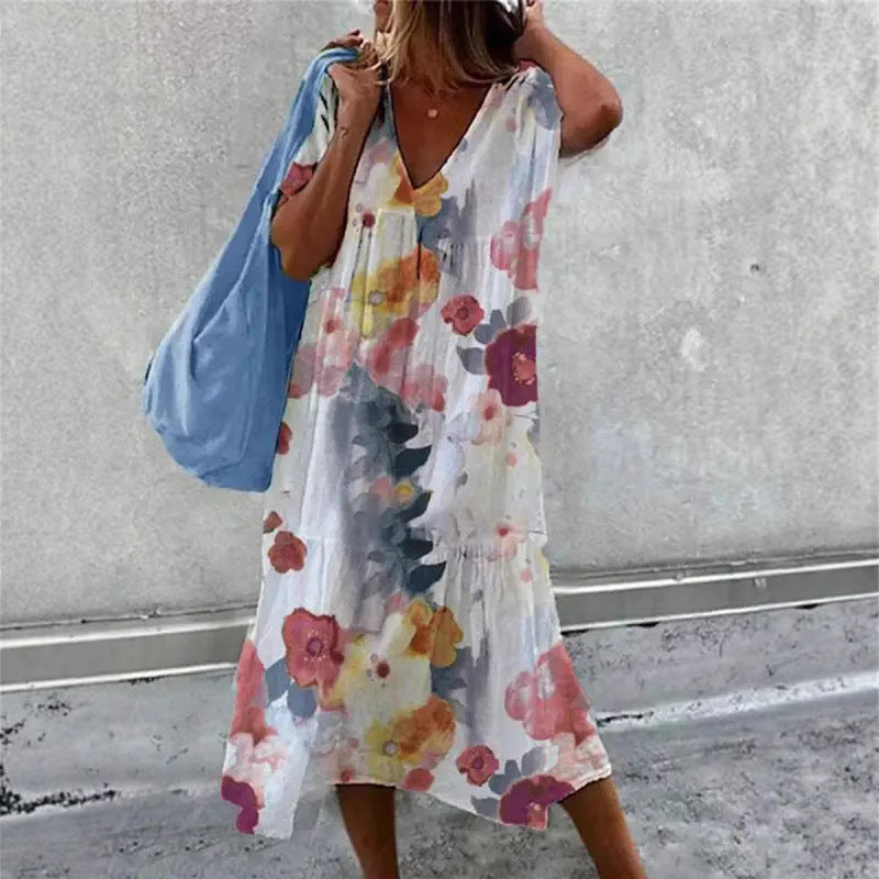 Damen Sommerkleid V-Ausschnitt Volumöser Rock Eveloria
