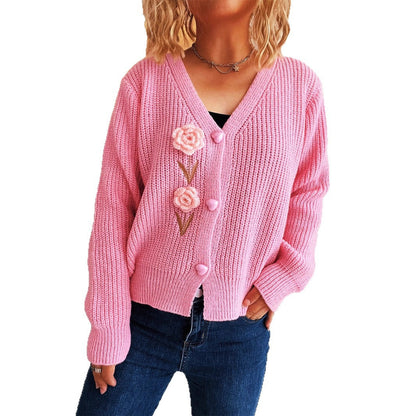 Damen Strickjacke Blumenstickerei Eveloria