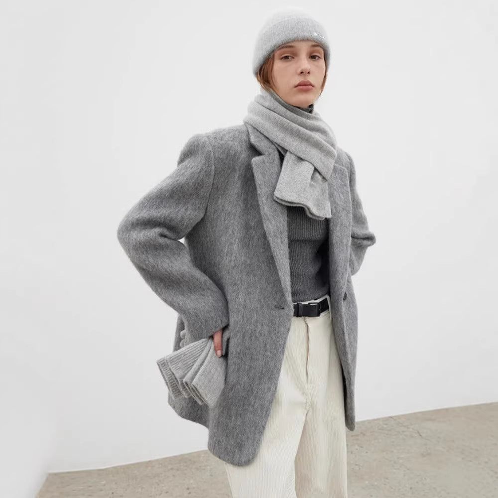 Damen Wollblazer Moderner Schnitt Kuschelig Anthrazit Eveloria