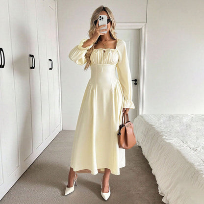 Damen Maxikleid mit Kordelzug und Puffärmeln Eveloria