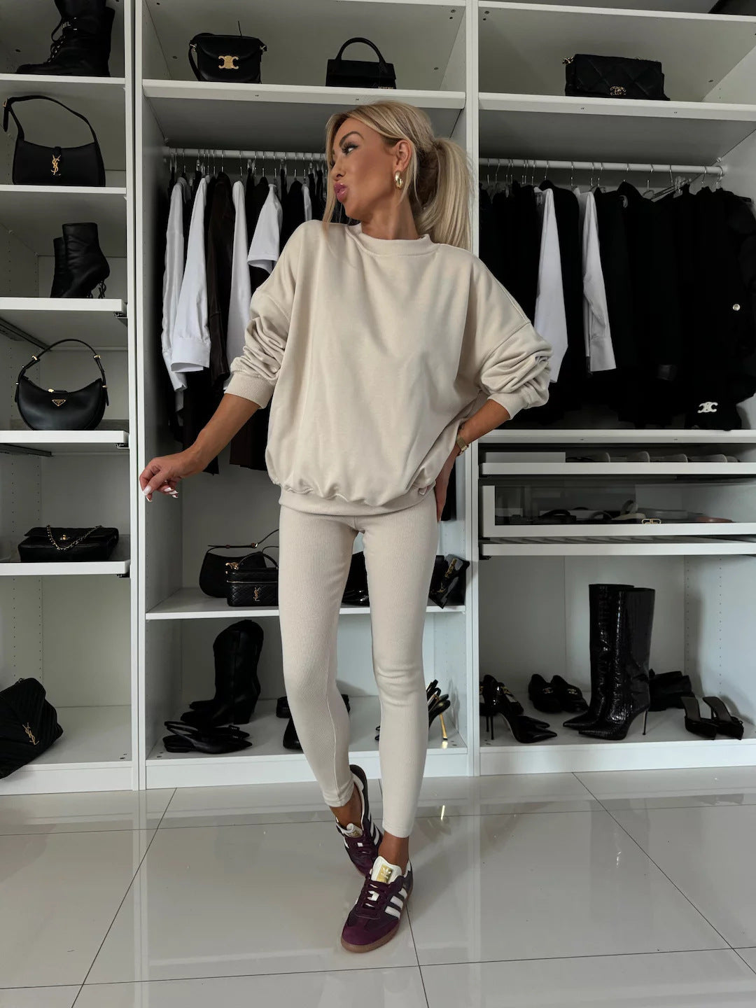 Damen Sweatshirt und Leggings Lässig Grau Eveloria