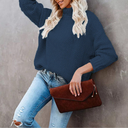 Damen Grobstrickpullover Rollkragen Lässig Eveloria