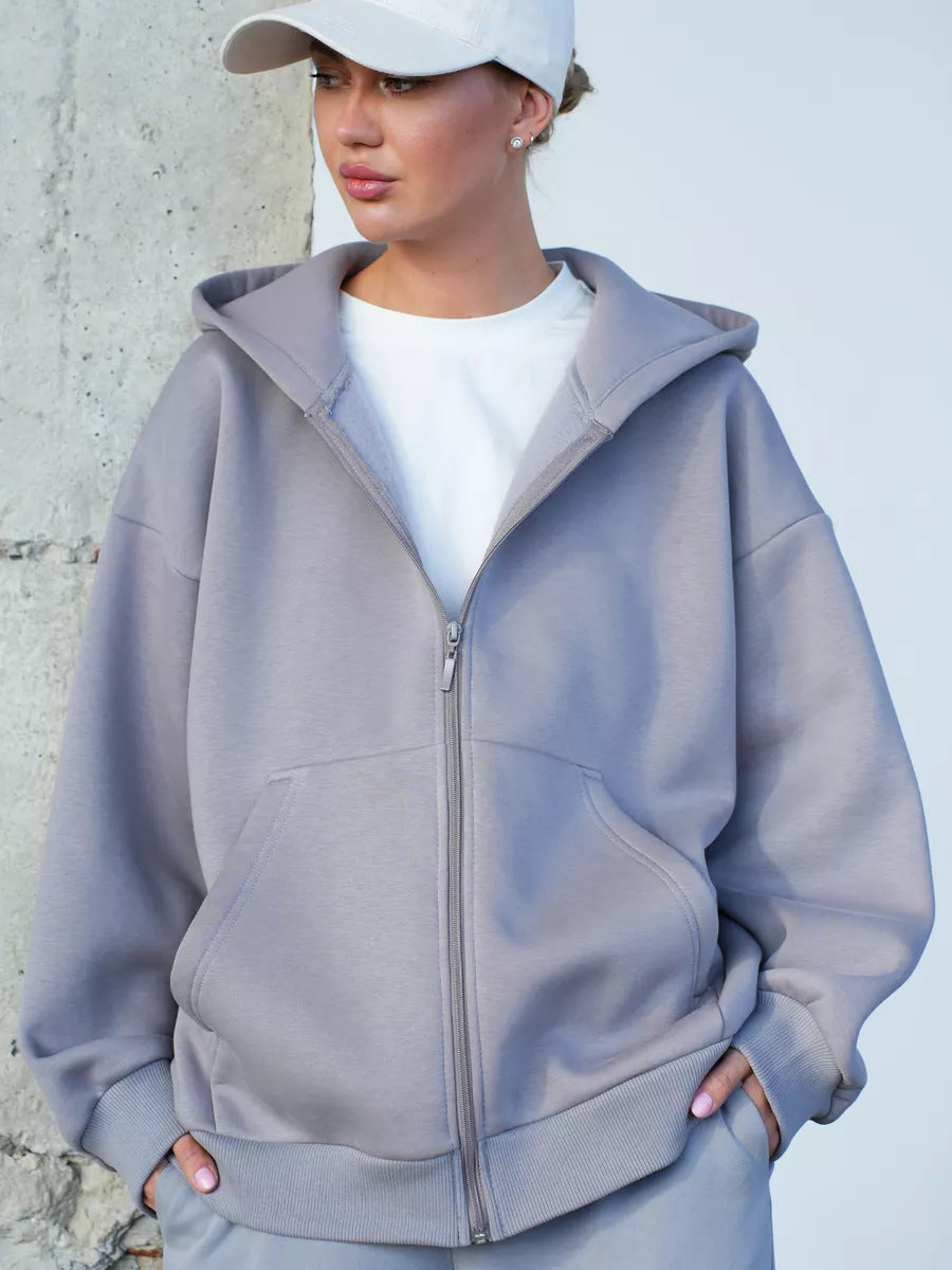 Damen Zip-Hoodie-Jacke Weich Kängurutaschen Eveloria