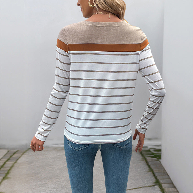 Damen Langarmshirt Gestreift Farbblock Eveloria