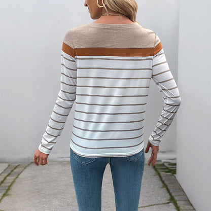 Damen Langarmshirt Gestreift Farbblock Eveloria