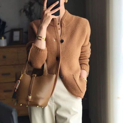 Damen Strickjacke Strukturiertes Muster Beige