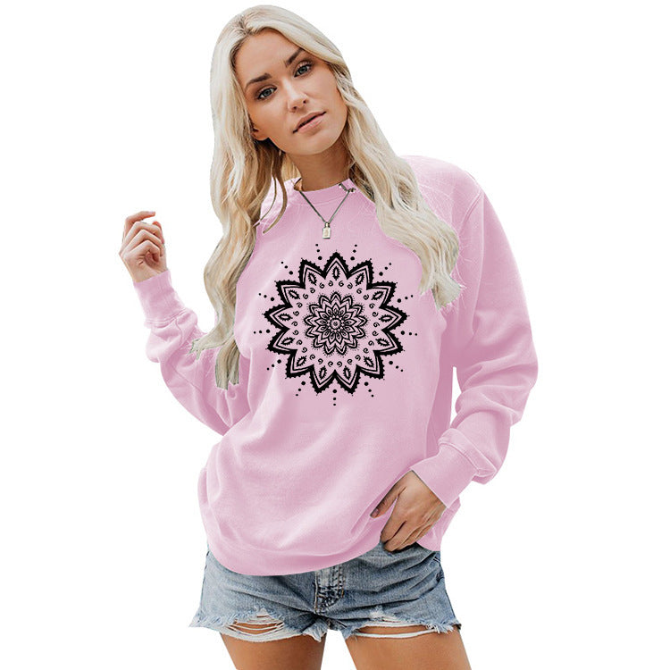 Damen Sweatshirt Mandala-Design Lässig Grau Eveloria