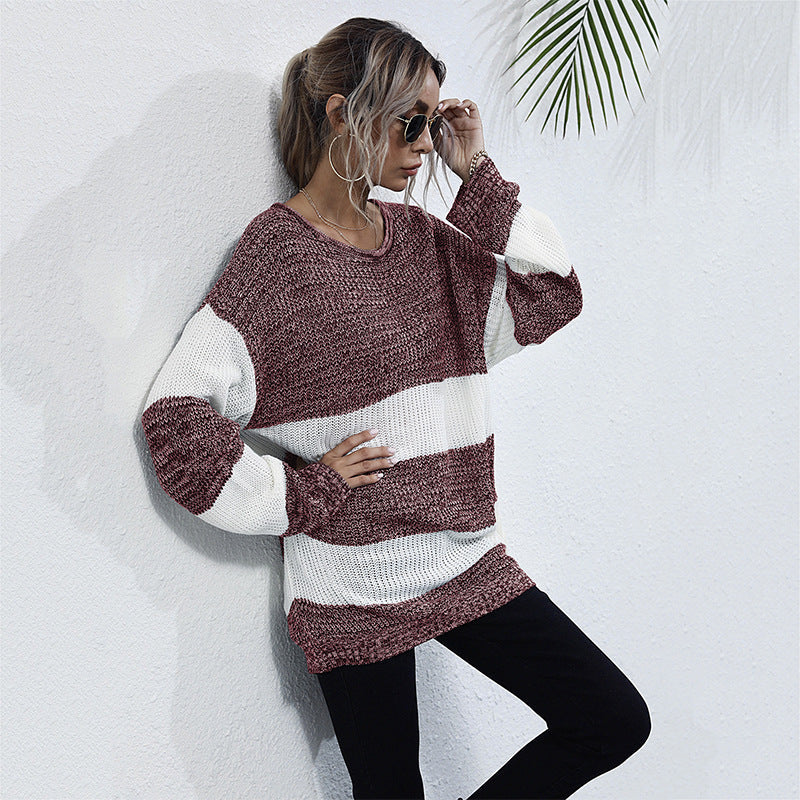 Damen Strickpullover Breite Streifen Eveloria
