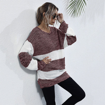 Damen Strickpullover Breite Streifen Eveloria