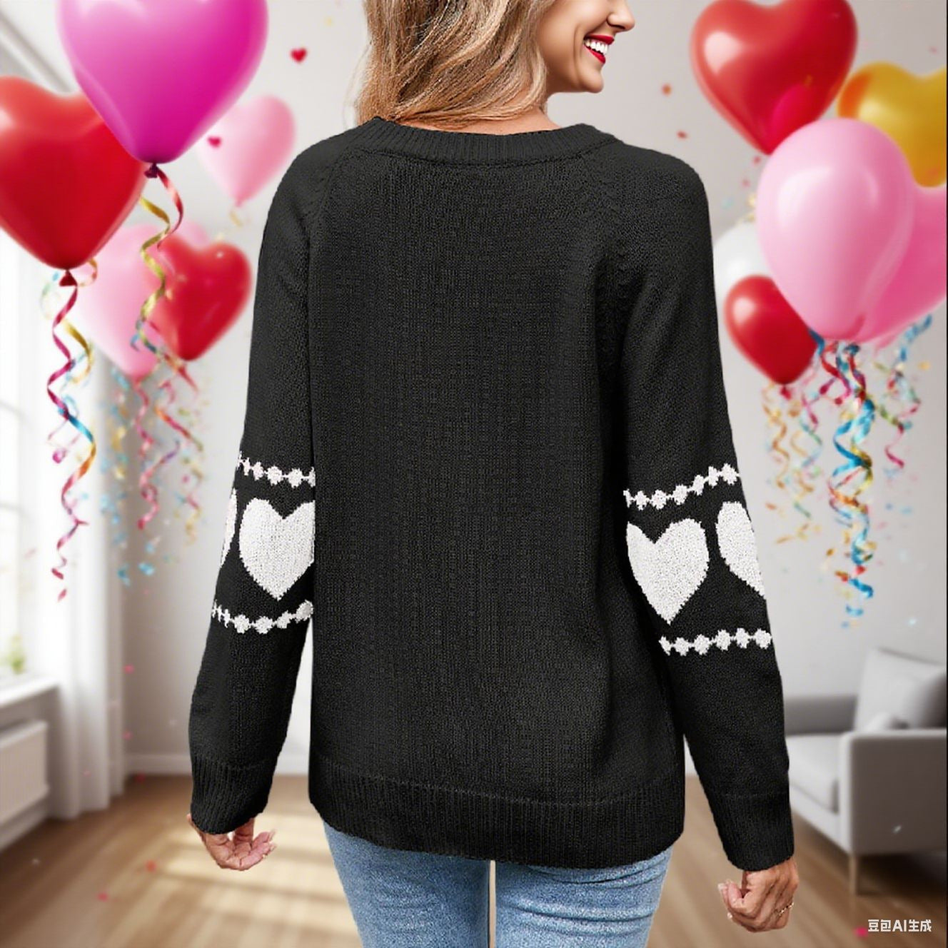 Damen Strickpullover Herzmotiv Farbenfroh Eveloria