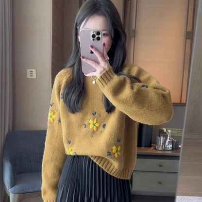 Damen Strickpullover Flora Applikationen
