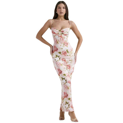 Damen Maxikleid Floral Design Spaghettiträger Eveloria
