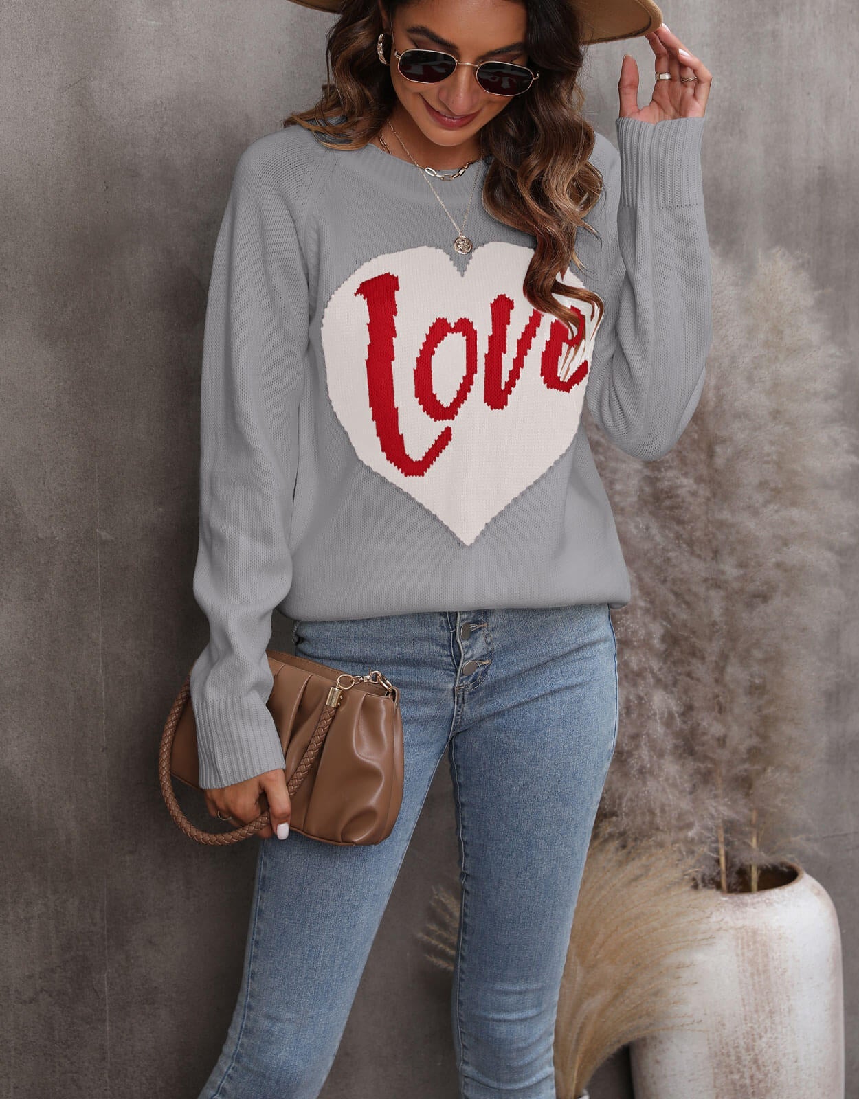 Damen Strickpullover Herz-Design Eveloria