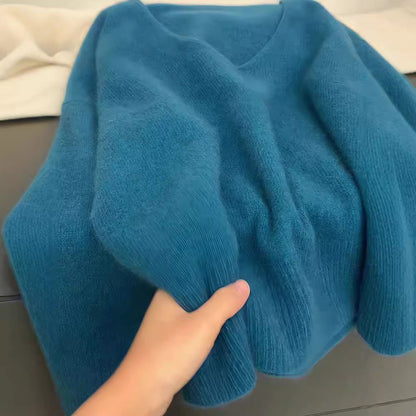 Damen Pullover V-Ausschnitt Rippstruktur Lässig Grau Eveloria