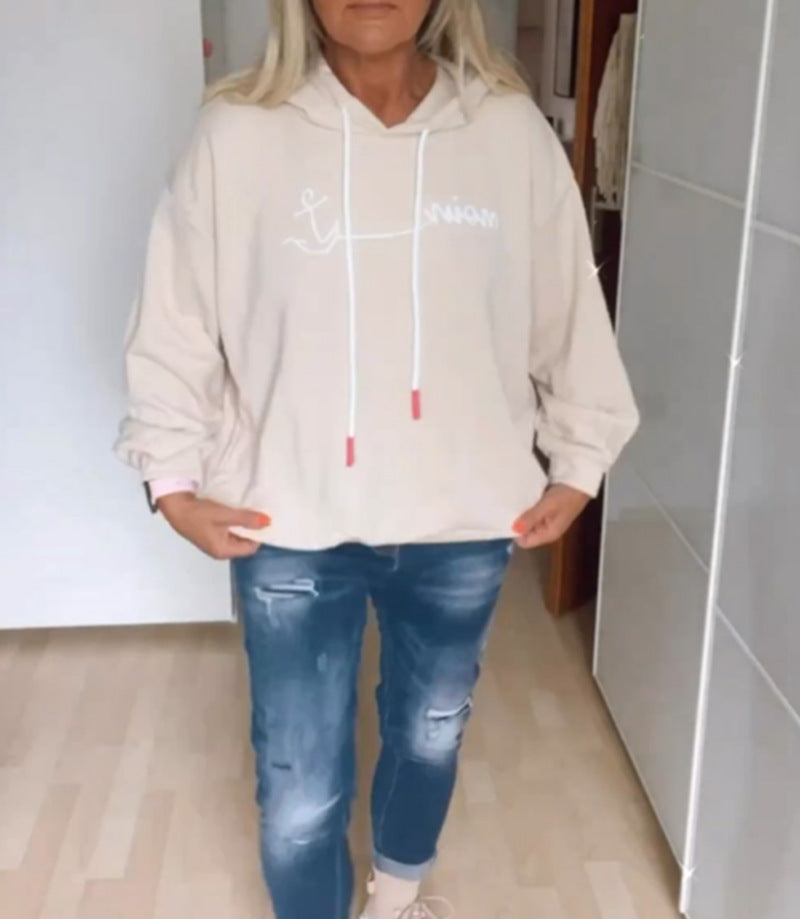 Damen Kapuzenpullover mit Schriftaufdruck und Taschen