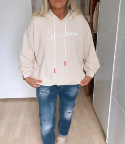 Damen Kapuzenpullover mit Schriftaufdruck und Taschen