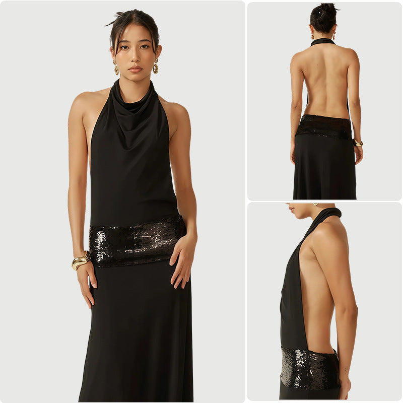 Damen Abendkleid Wasserfallausschnitt Glitzer TaillenElement - Eveloria