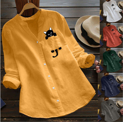 Damen Bluse mit Katzenmotiv Lustig Grün Eveloria - Eveloria