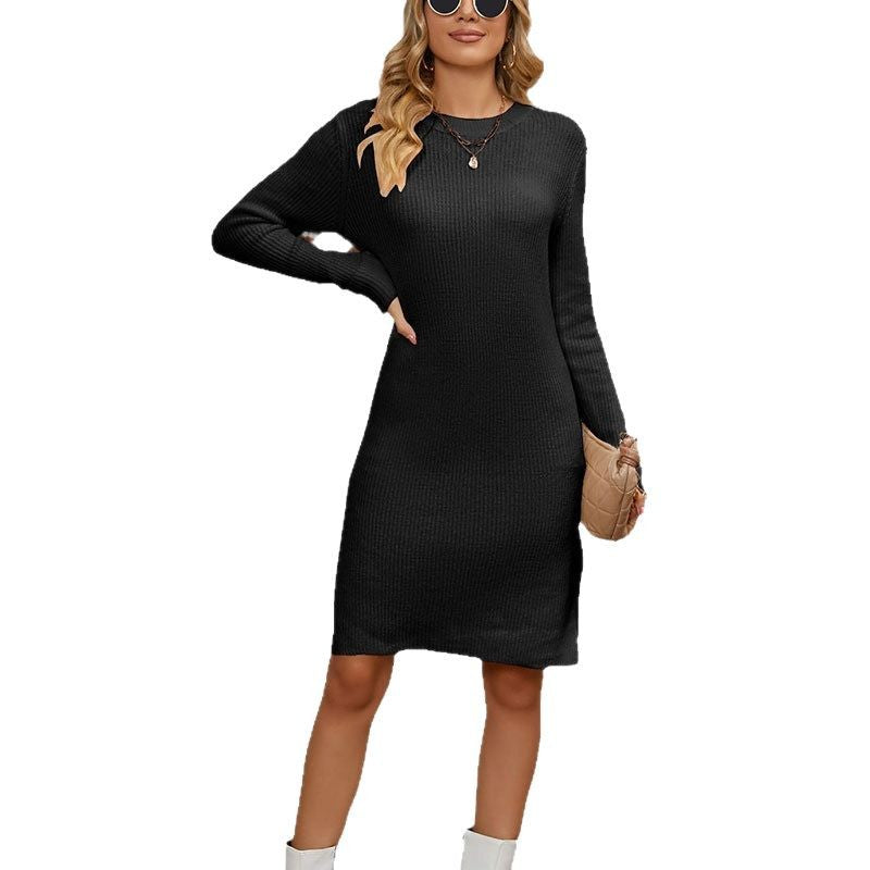 Damen Strickkleid Rippdesign Lässiger Schnitt Eveloria