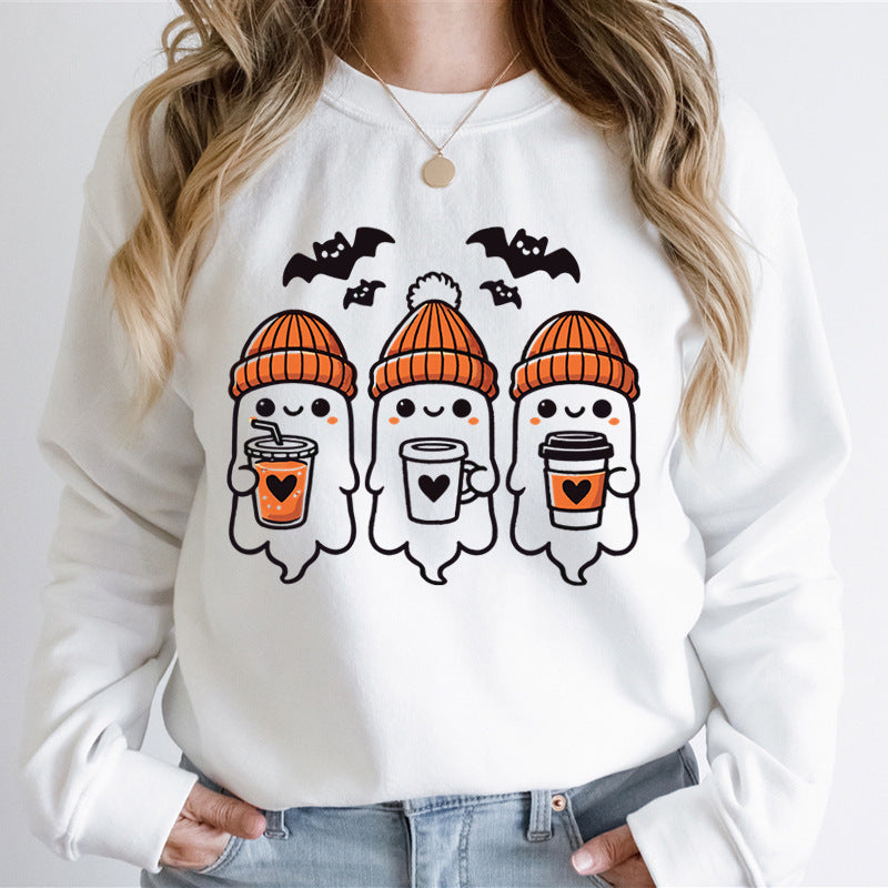 Damen Sweatshirt Gespenster-Design Baumwolle Gemütlich Grau