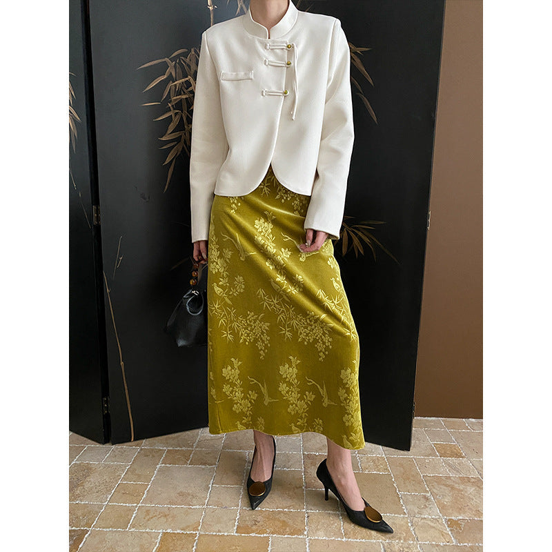 Damen Chiffon-Jacke mit asiatischen Knöpfen und Komfort-Schnitt