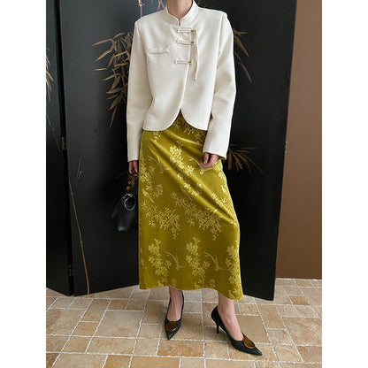 Damen Chiffon-Jacke mit asiatischen Knöpfen und Komfort-Schnitt