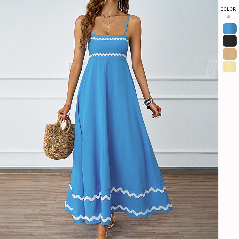 Damen Maxi-Kleid Rüschensaum Spaghettiträger Eveloria - Eveloria