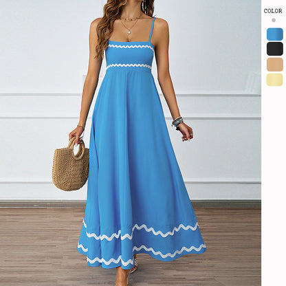 Damen Maxi-Kleid Rüschensaum Spaghettiträger Eveloria - Eveloria