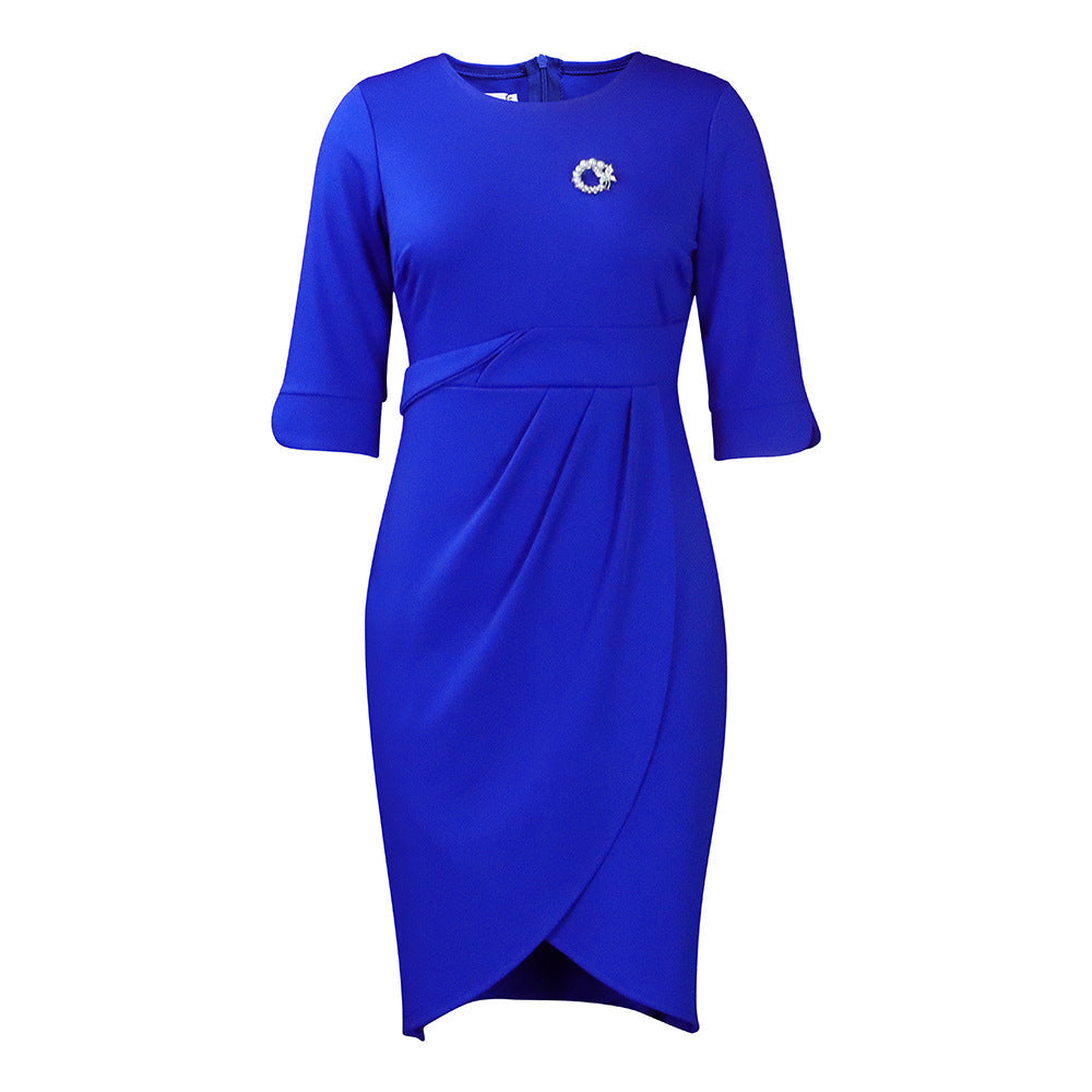Damen Wickelkleid Elegante Drapierung Brosche
