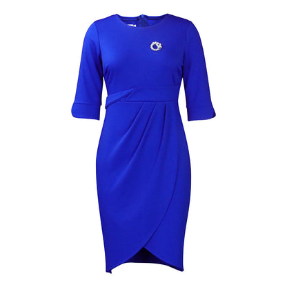 Damen Wickelkleid Elegante Drapierung Brosche