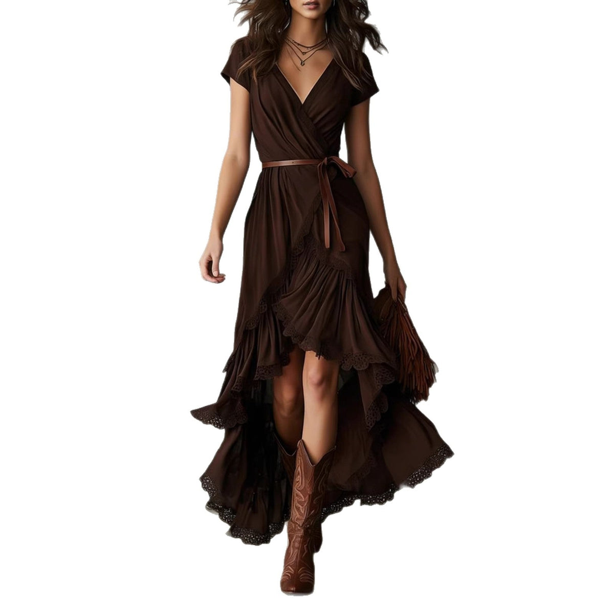 Damen Wickelkleid mit Spitzenakzenten und Blumenmustern Eveloria