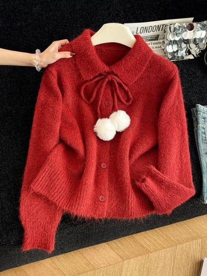 Damen Strickjacke Großkragen Verspielt Eveloria