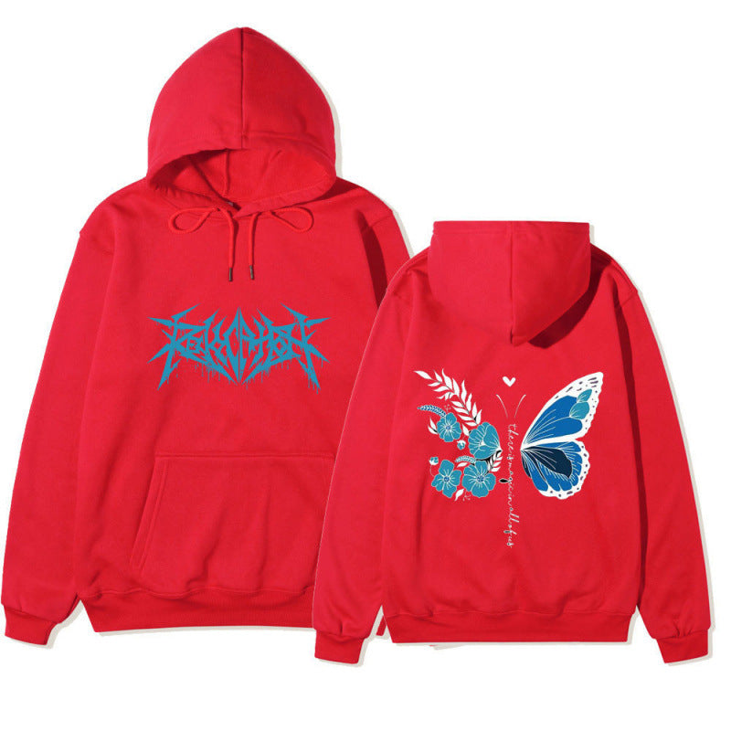 Damen Kapuzenpullover Schmetterlings-Blumen-Motiv