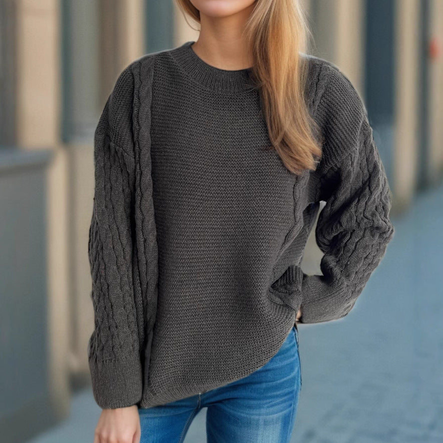 Damen Grobstrickpullover Zopf-Design Voluminöse Ärmel Eveloria