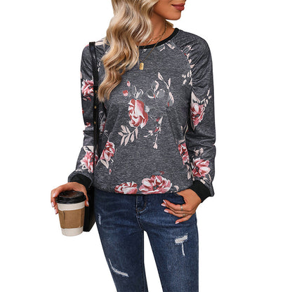 Damen Sweatshirt Blumenmuster Knopfdetails Eveloria