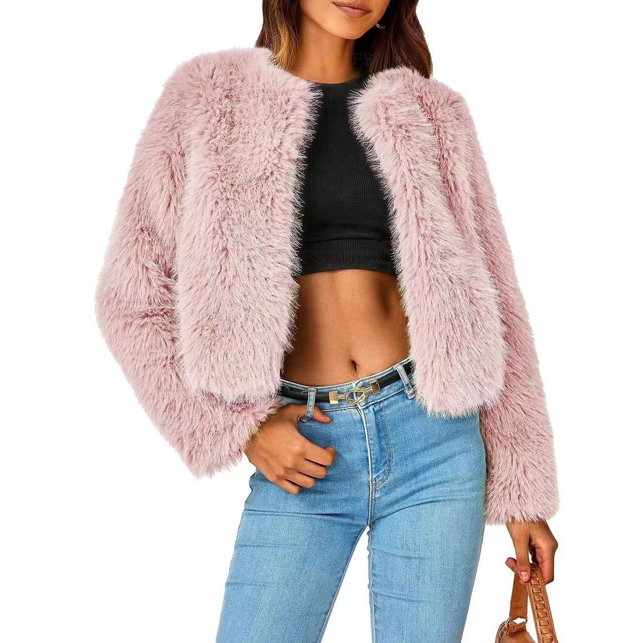Damen Fleecejacke mit Fell-Design und Volumenärmeln