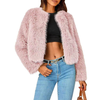 Damen Fleecejacke mit Fell-Design und Volumenärmeln