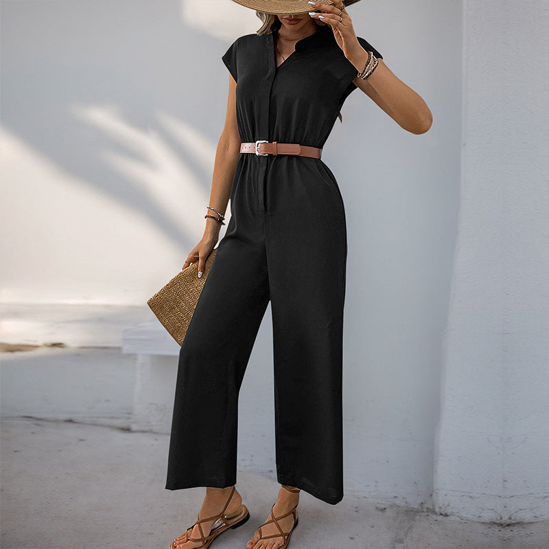 Damen Jumpsuit Elastischer Bund Taillengürtel
