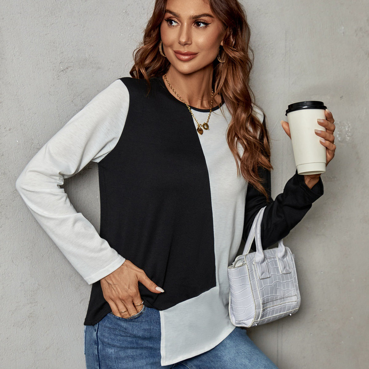 Damen Langarmshirt Farbblockierung Moderne Optik Eveloria