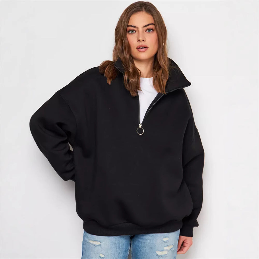 Damen Oversized Kapuzenpullover Hochkragen Reißverschluss
