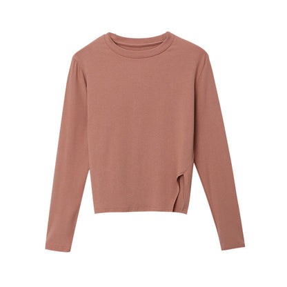 Damen Langarm-T-Shirt Rippstruktur Modischer Ausschnitt Eveloria