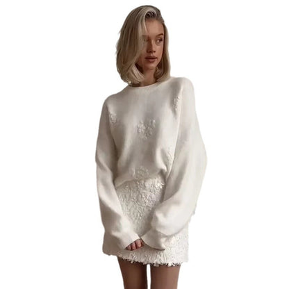 Damen Pullover Florales Spitzenmotiv Eveloria