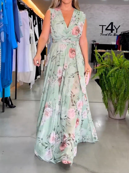 Damen Maxikleid Fließender Schnitt Rüschen Elegant
